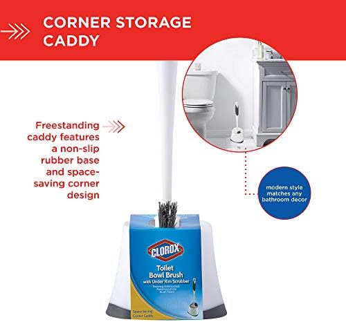 Clorox Corner Toilet Bowl Brush with Under Rim Scrubber, White