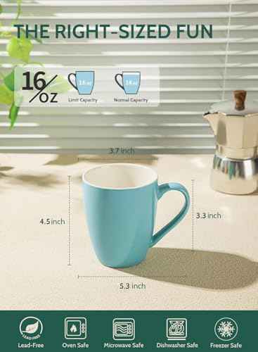 Sweese Porcelain Coffee Mugs - 16 Ounce (Top to the Rim) for Coffee