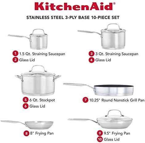 KitchenAid Stainless Steel Cookware Induction Pots and Pans Set, 10-Piece