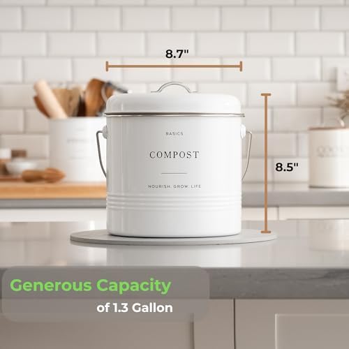 D'Lifeful 1.3 Gallon Kitchen Compost Bin with Lid, White