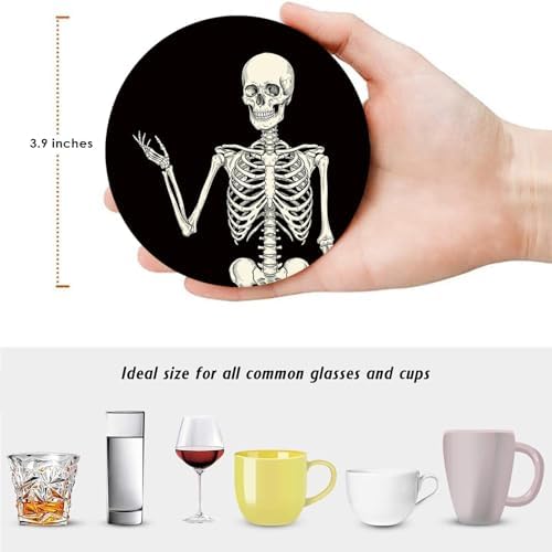 Britimes Coasters for Drinks, Set of 6, Ceramic Stone, Vintage Skull