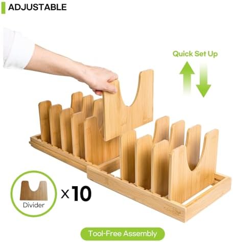 Expandable Bamboo Pots and Pans Organizer Rack