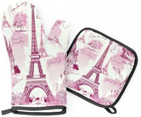 Pink Eiffel Towel Oven Mitts and Pot Holders BBQ Gloves