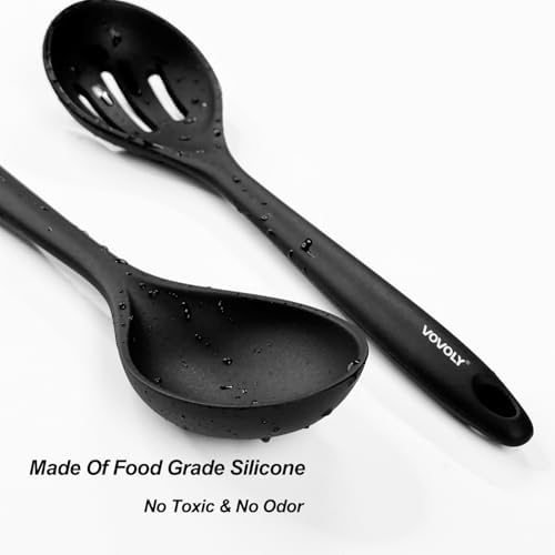 VOVOLY Silicone Spoons for Cooking, Solid & Slotted Spoon Set, Med