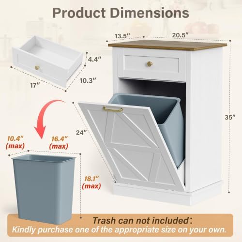 YESHOMY 10 Gallon White Tilt-Out Trash Cabinet