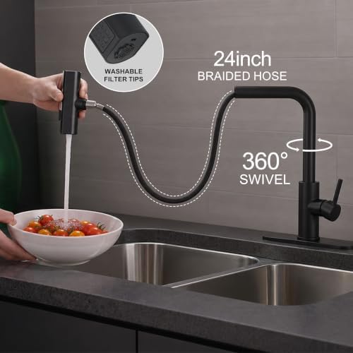 JOOM Black Waterfall Kitchen Faucet, Soap Dispenser