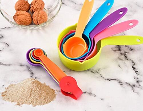 10 Pieces Plastic Measuring Cups and Spoons Set Colored for Kitchen