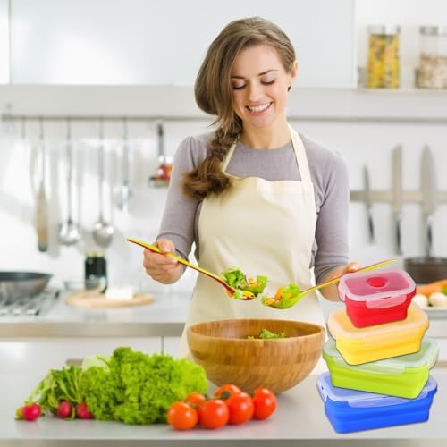4 Collapsible Food Storage Containers, Silicone Food Storage