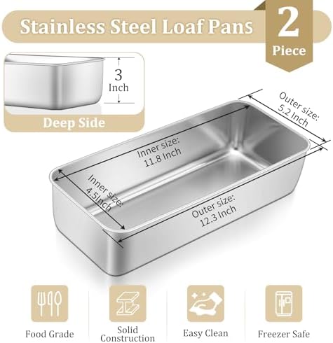 TeamFar Loaf Pan, 12 x 5 Inch Stainless Steel Loaf Pans for Baking