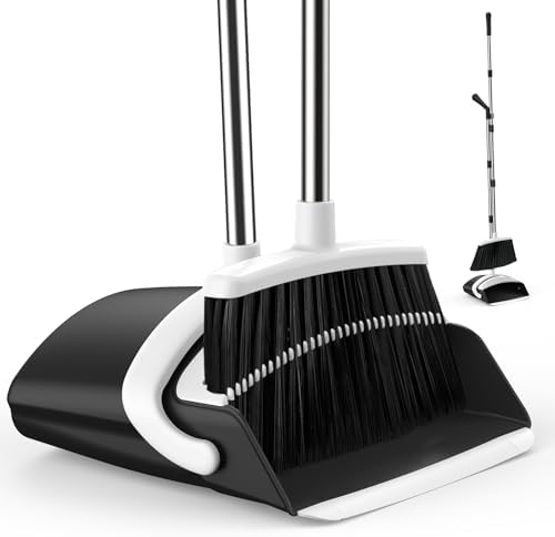 Broom and Dustpan Set, 51-in Adjustable Handle, Black&White