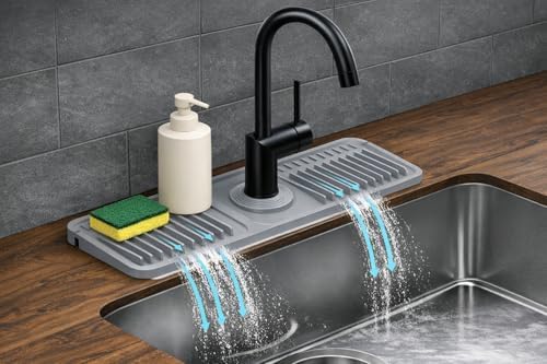 Silicone Faucet Mat for Kitchen Sink, Sink Splash Guard & Faucet Drip