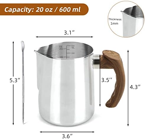 Stainless Steel Milk Frothing Pitcher - 20oz (600ml), Espresso