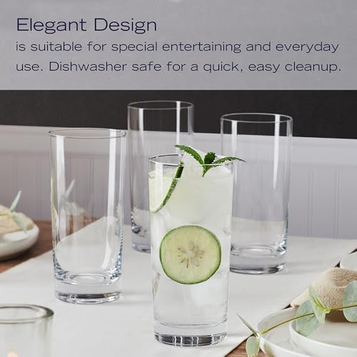 Mikasa Lana Tall Beverage Highball Glass Cups, Set of 4, 16 Ounce