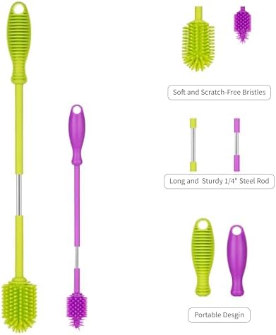 A-Brush Silicone Bottle Cleaner Brush, 2 Piece Set, Flexible, Long