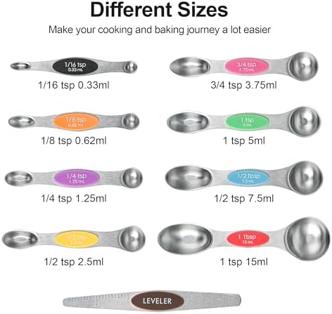 Measuring Cups and Spoons Set 16, Metric & US Stainless Steel Magnetic