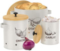 3Pcs Vegetable Storage Tin with Bamboo Lid, Carbon Steel Stackable