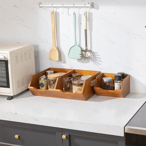 Aquzee Wooden Pantry Storage Bins, Stackable Kitchen Organizer for
