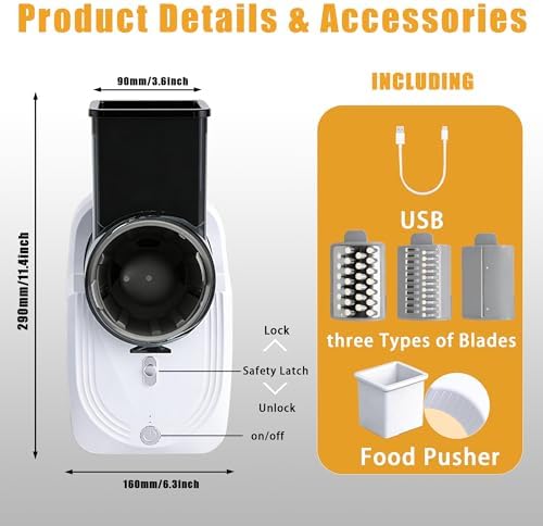 Cordless Electric Vegetable Slicer and Cheese Grater, Rechargeable