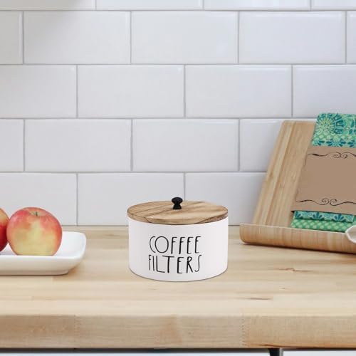 Penitue Round Coffee Filter Holder with Lid, Wooden Rustic Farmhouse