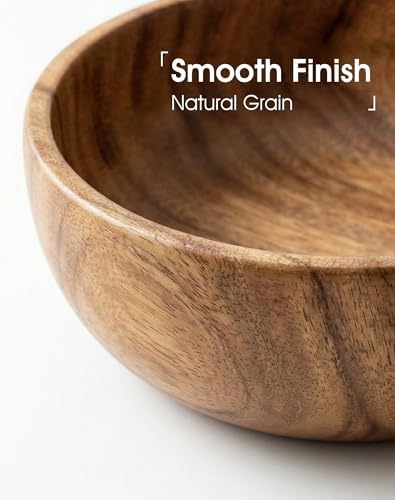 Wooden Salad Bowls Set of 3, Acacia, 5.1, 6.3 & 8.6 Inch
