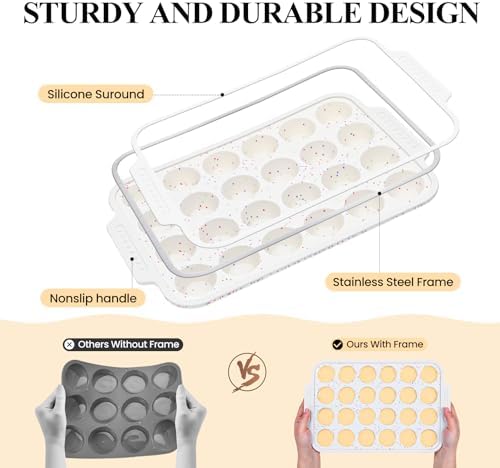 Vinino 12 Cup and 24 Cup Silicone Muffin Pans with Reinforced Frame