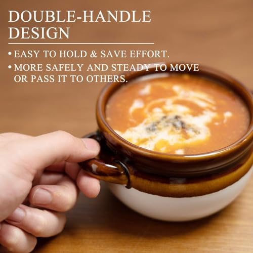 Vumdua French Onion Soup Bowls with Lids and Handles, 16 oz Ceramic