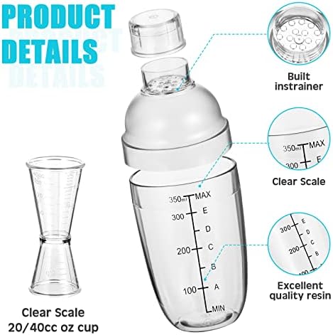 7 Pcs Plastic Cocktail Shaker Set Drink Mixer with Mark Clear Drink
