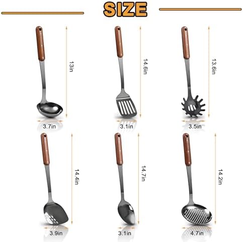 Stainless Steel Kitchen Utensils Set, 6pcs, Wooden Handle