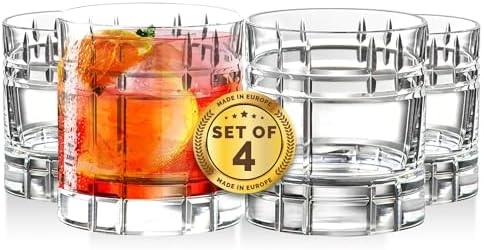 Barski Whiskey Glasses - Double Old Fashioned Rocks Glass - Set of 4