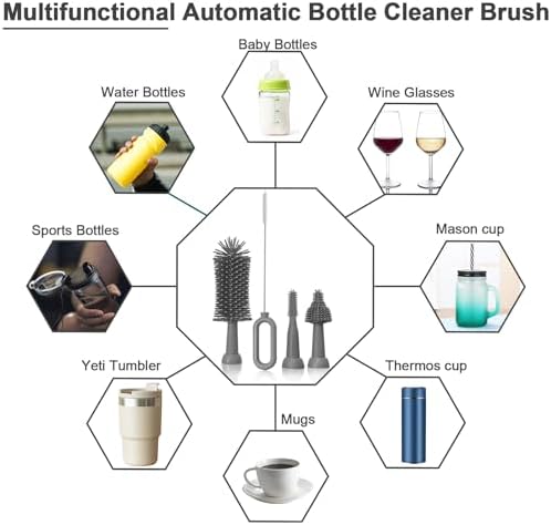 Electric Bottle Brush Set, 360°Automatic Bottle Brush Cleaner with 3