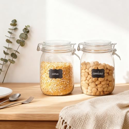 Flrolove 32oz Set of 4 Glass Kitchen Storage Canister Mason Jars with