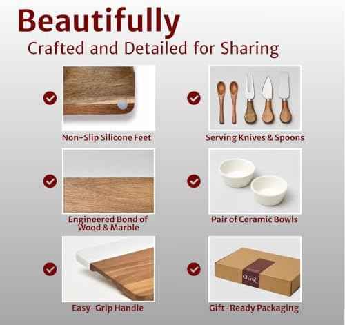 Charcuterie Board Set with Accessories- Marble & Acacia Wood Board