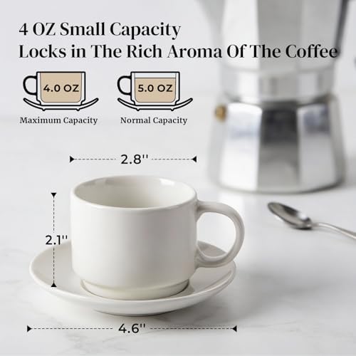DOWAN 4 Ounce Stackable Espresso Cups, Porcelain Espresso Cups with