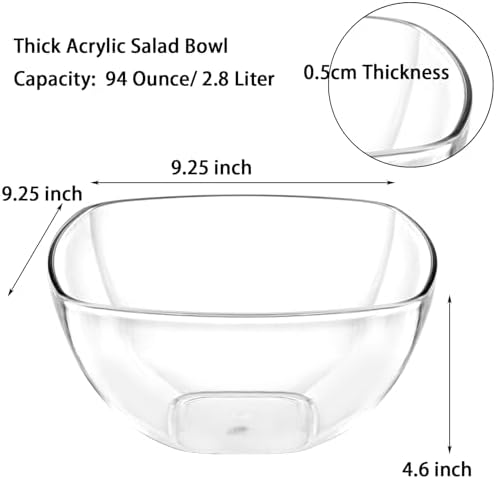 TOPZEA Set of 3 Clear Plastic Serving Bowls for Party, 94oz Acrylic