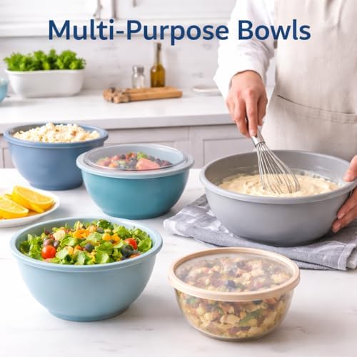 10-Piece Plastic Mixing Bowl Set with Lids, Nesting Kitchen Bowls with