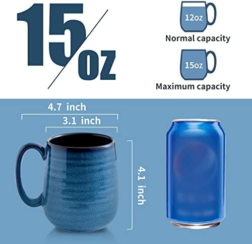 HASENSE Coffee Mugs Set of 4, 15 Ounce Porcelain Mug Set with Handle