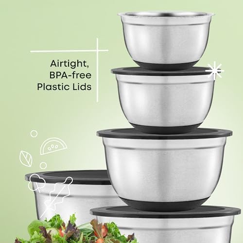 JoyJolt Stainless Steel Mixing Bowls with Airtight Lids, 7 Piece