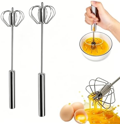 Stainless Steel Egg Whisk, Semi Automatic Hand Push Rotary Blender