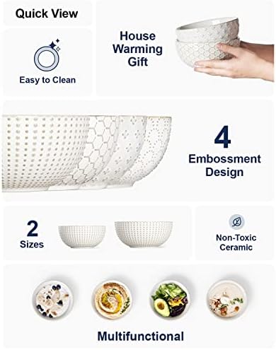LE TAUCI Cereal bowls 26 oz, Ceramic Soup Bowl for Kitchen, Embossment