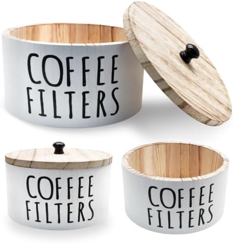 Uenhoy Solid Wood Coffee Filter Holder With Lid, Filter Storage