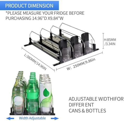 Self-Pushing 3-Row Beverage Rack for Refrigerator, Holds 15 Cans