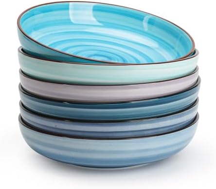 KitchenTour Large Pasta Bowls, 34 Ounce Ceramic Salad Bowl Plates, Set