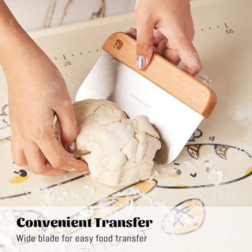 Bench Scraper & Chopper, Stainless Steel Dough Cutter with Wooden