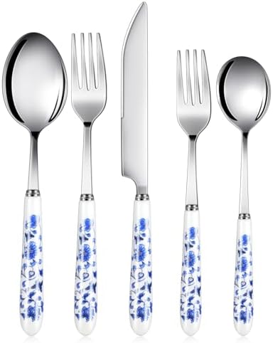 10 Pcs Chinoiserie Silverware Set Blue White Porcelain Ceramic