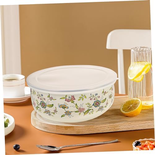 Zerodeko 5pcs Xmas Enamel Bowls with Lid for Refrigeration and