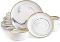 Pokini Marble Gold Rim Dinnerware Sets, Porcelain Plates and Bowls