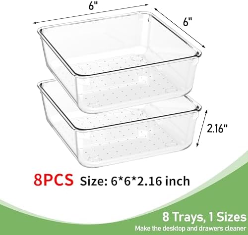 8 PCS Clear Plastic Drawer Organizer Tray, Acrylic Vanity Bathroom