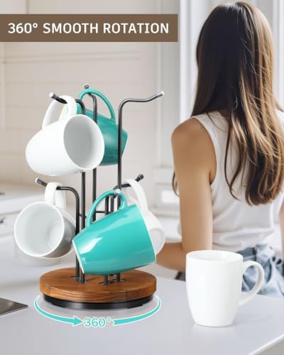 HULISEN 360° Rotating Mug Tree, Coffee Mug Holder for Large Cups, 6