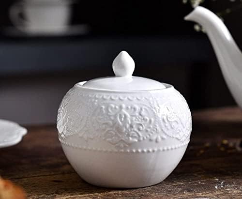 White Ceramic Creamer Pitcher with Sugar Bowl Set, Coffee Serving Set