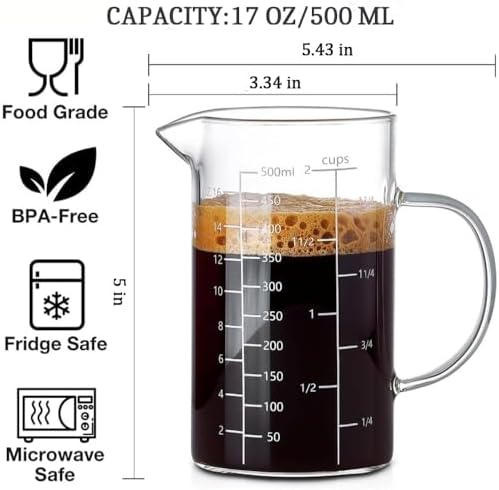500ML 2 CUP Glass Liquid Measuring Cup with Blank Label